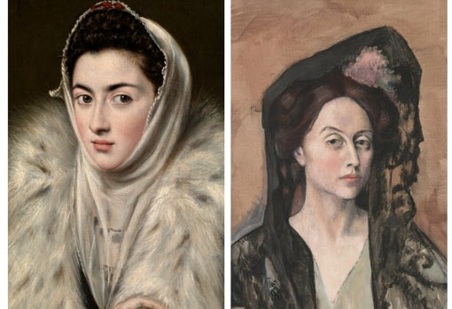 A la izquierda, 'La dama del armiño', de Sánchez Coello. A la derecha, 'Madame Casals', de Picasso