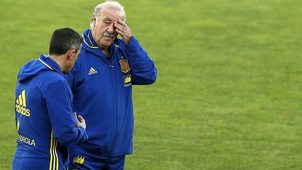 Del Bosque, en un entrenamiento con la selección española