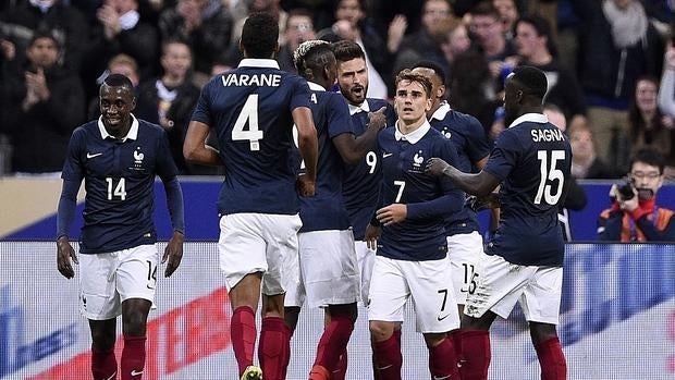 Los jugadores de Francia, en el amistoso ante Alemania en Saint-Denis