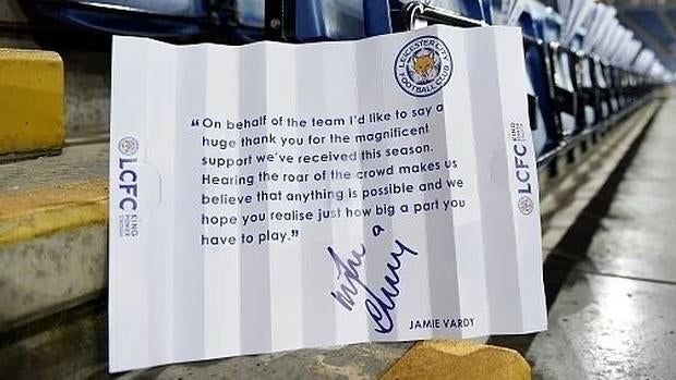 Carta que se encontraron los aficionados del Leicester