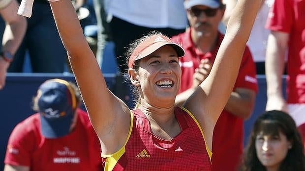 Garbiñe Muguruza, tras lograr el punto decisivo en la eliminatoria