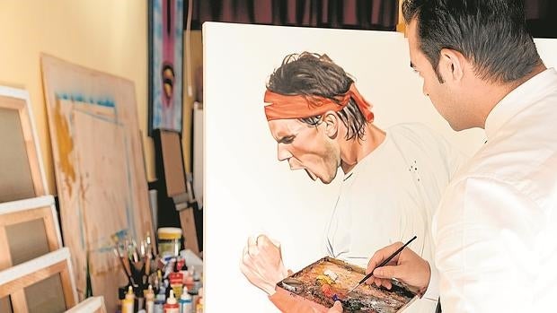 Víctor Jerez, pintando a Rafa Nadal