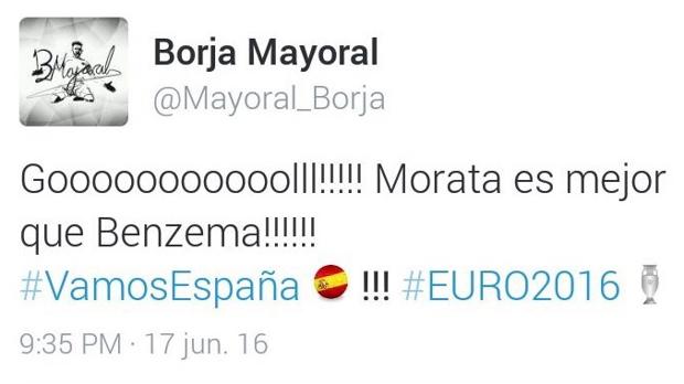 Un supuesto tuit de Borja Mayoral tras el primer gol de Morata la arma en Twitter