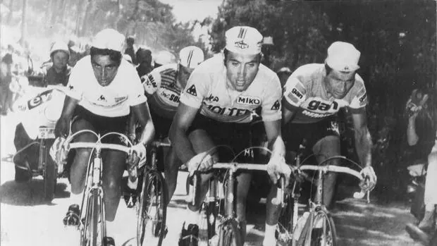 De izq. a dcha: Ocaña, Merckx y Poulidor suben el Mont Ventoux durante el Tour de Francia de 1971