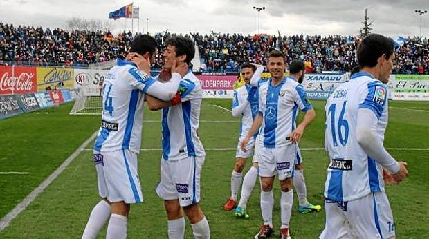 El Leganés celebra un tanto en Butarque durante la pasada temporada