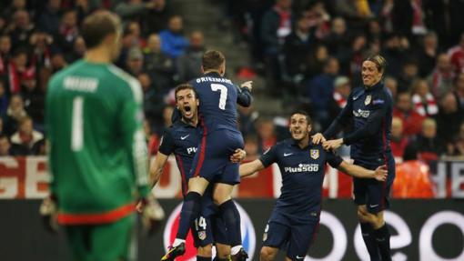 Griezmann celebra el gol que dio la victoria al Atlético de Madrid ante el Bayern