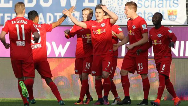 Los jugadores del Leipzig celebran un tanto en su partido de la anterior jornada