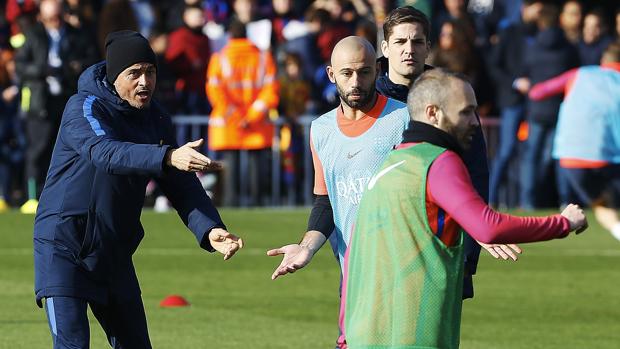 Luis Enrique, en el entrenamiento abierto del Barça