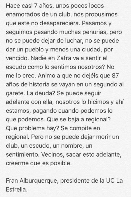 La emotiva carta de un club rival al Díter Zafra horas antes de su desaparición