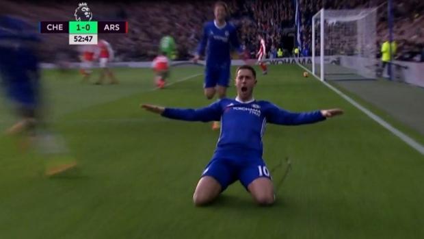Hazard celebra su gol, el segundo del Chelsea ante el Arsenal