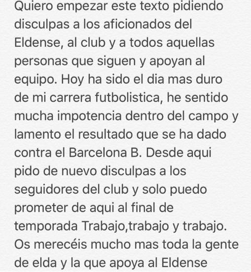 La carta de disculpa de Mike Fernández, el jugador que impactó con sus lágrimas tras la goleada al Eldense