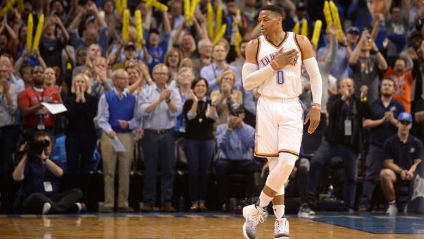 Reacción de Westbrook al igualar el récord de Robertson