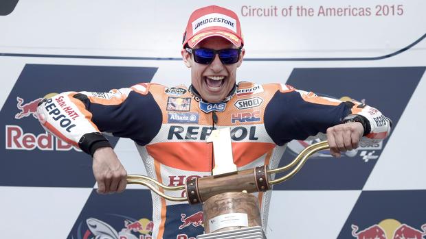 Marc Márquez, en el podio de Austin en 2015