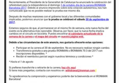 El Ironman de Barcelona, obligado a cambiar de fecha por el referéndum