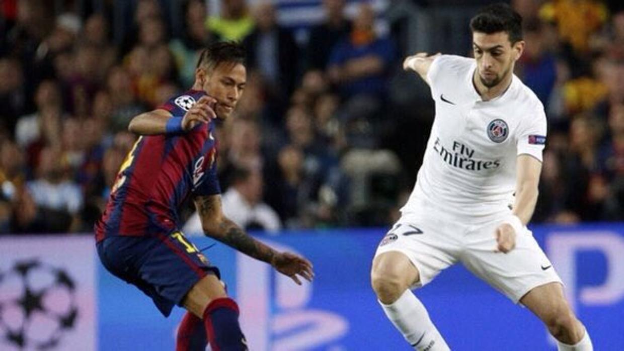 Neymar y Javier Pastore durante un partido entre el PSG y en Barcelona