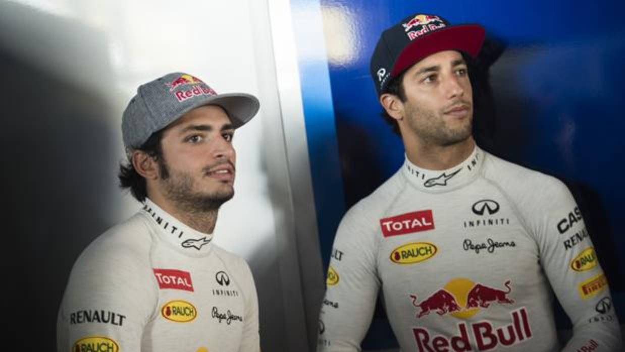 Carlos Sainz y Daniel Ricciardo, durante el GP de México de 2015