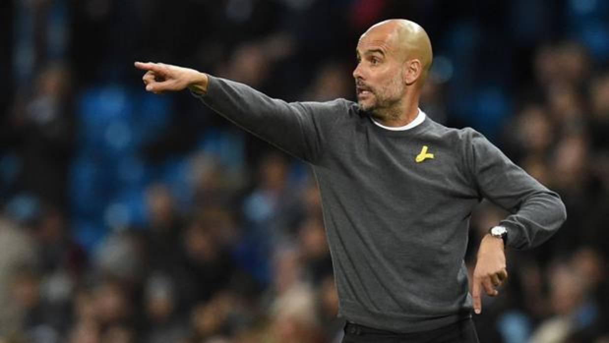 Pep Guardiola, durante el Manchester City-Feyenoord de Champions