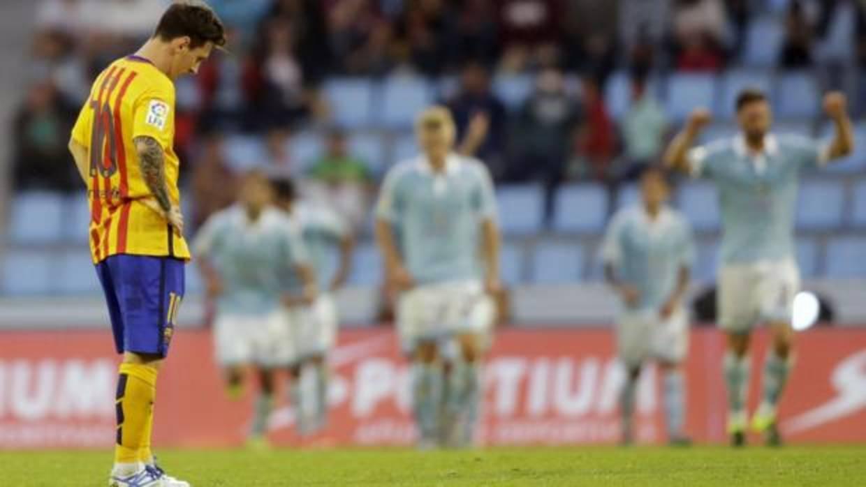 Messi, cariacontecido en Vigo en la derrota que sufrió el Barcelona en 2015 ante el Celta