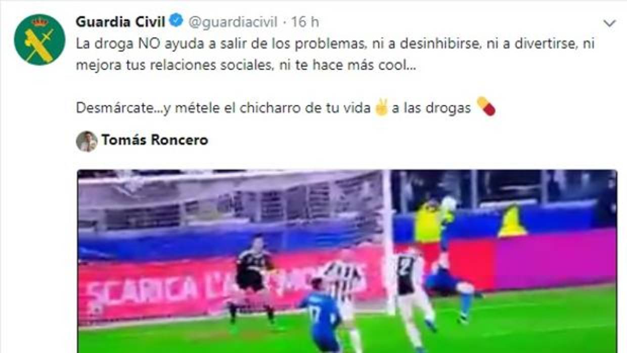 La Guardia Civil hace campaña antidrogas con la chilena de Cristiano Ronaldo