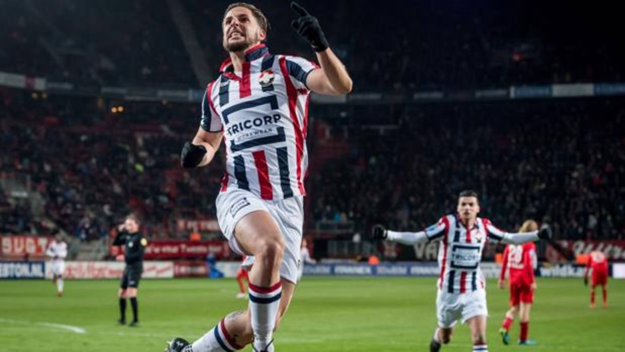 Fran Sol celebra un gol ante el Twente el pasado 17 de marzo