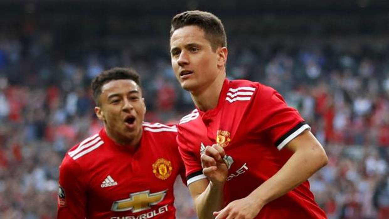 Ander Herrera celebra el tanto de la victoria de su equipo