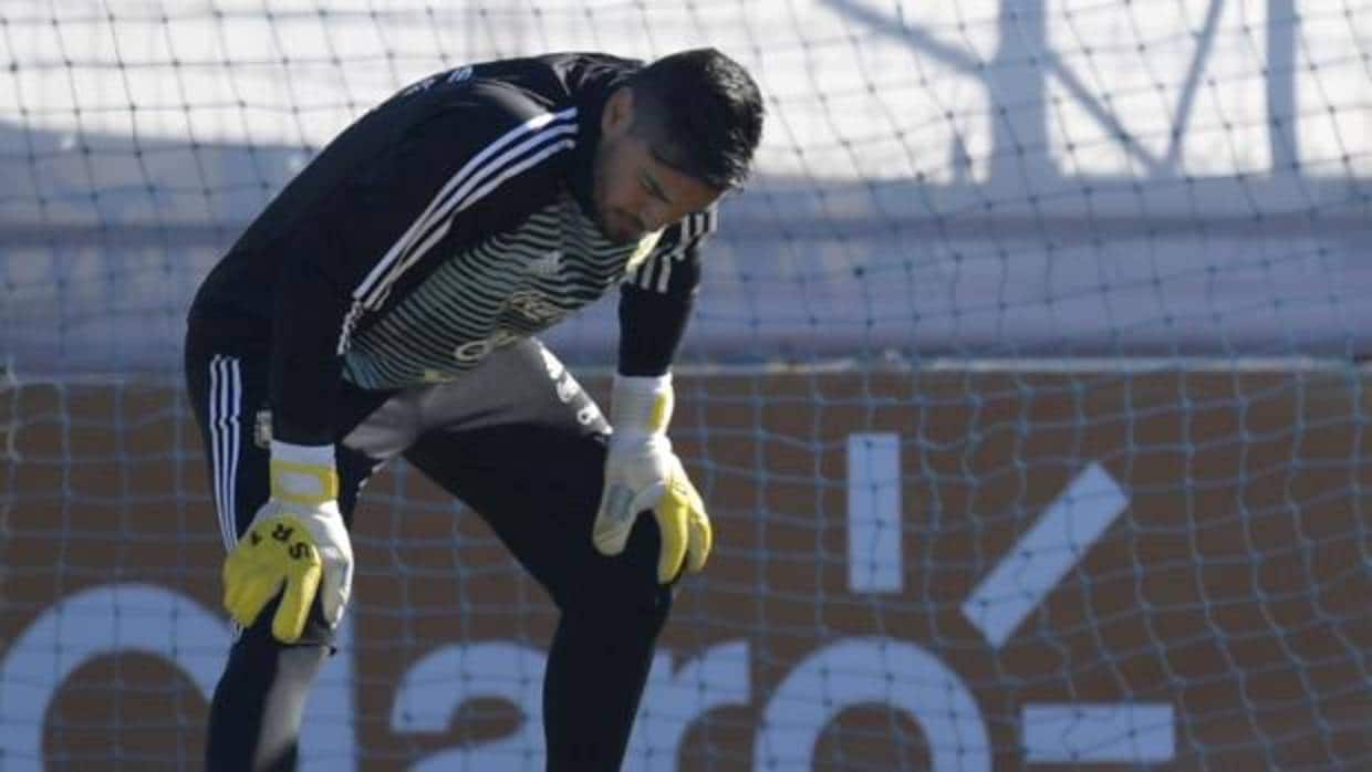 Romero, en un entrenamiento de Argentina