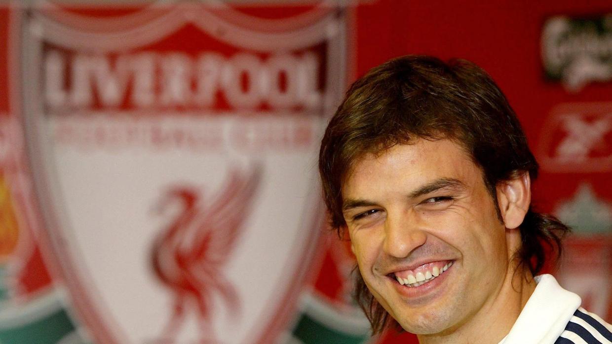 Fernando Morientes, durante su presentación con el Liverpool en el año 2005