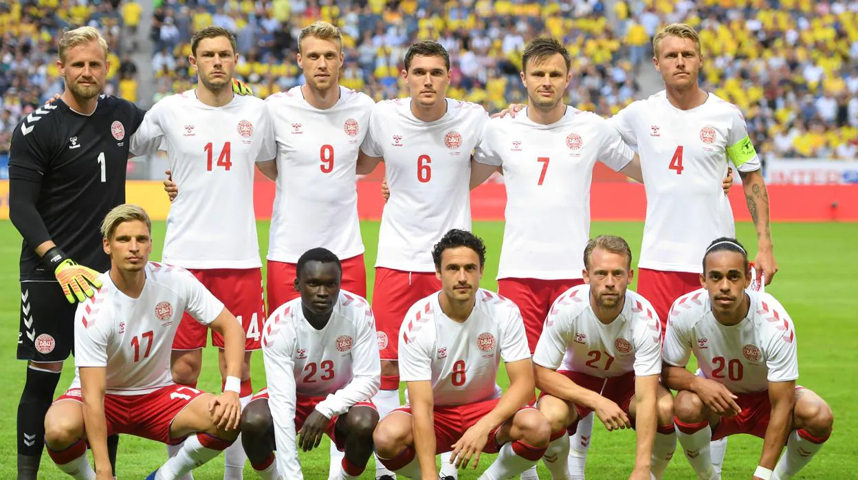 La selección de Dinamarca el 2 de junio en el partido amistoso contra Suecia