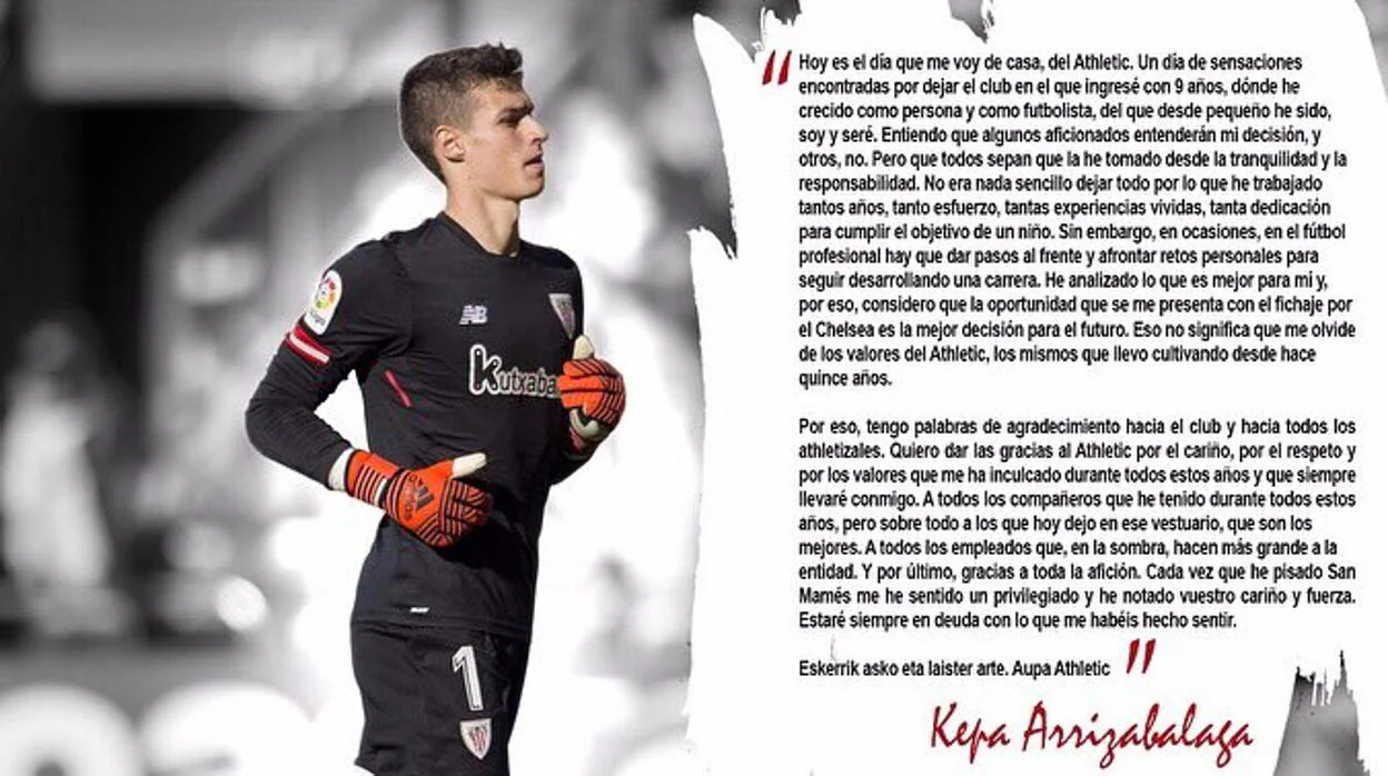 La carta de despedida que ha publicado Kepa Arrizabalaga en sus redes sociales