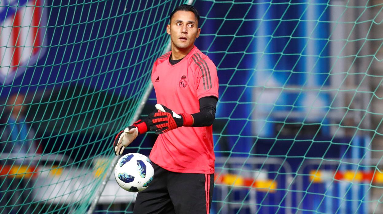 Keylor Navas durante el entrenamiento de ayer