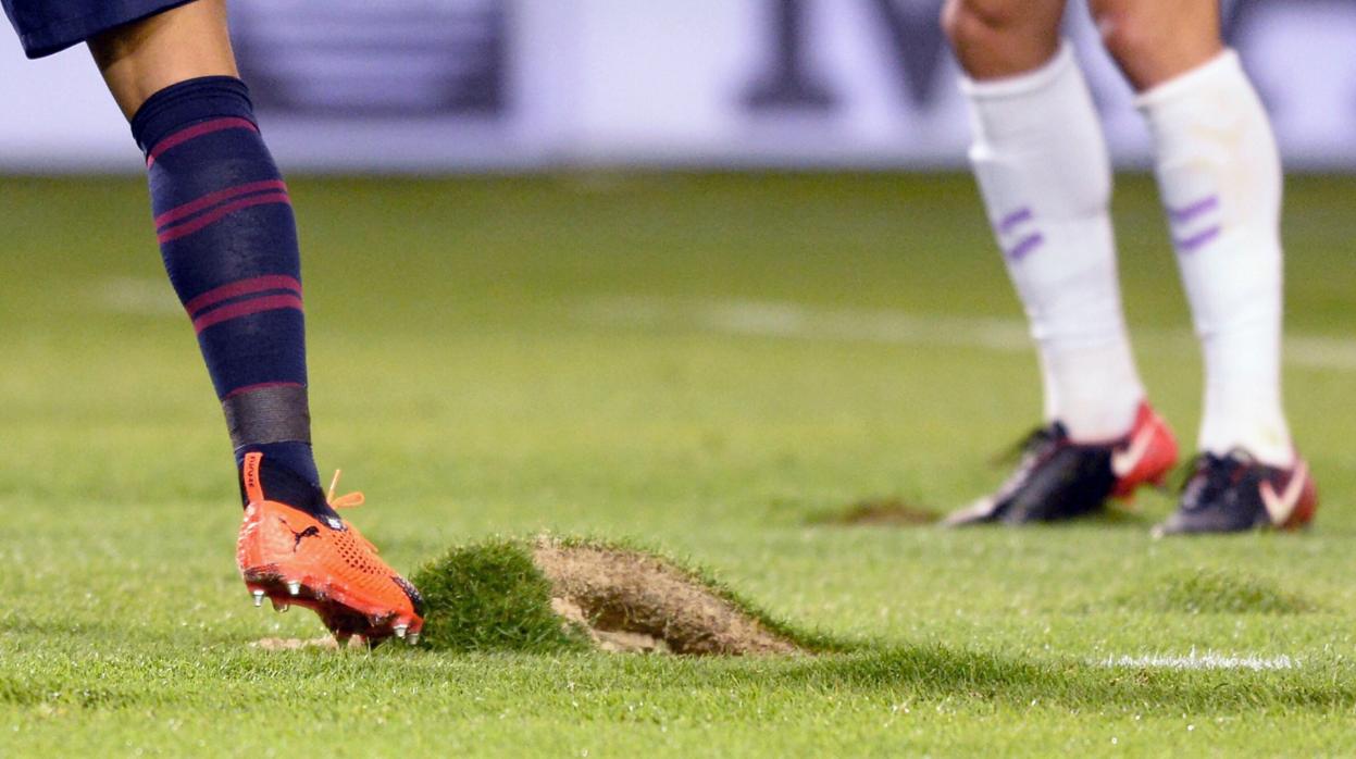 Aspecto del césped del José Zorrilla durante el partido entre el Valladolid y el Barcelona