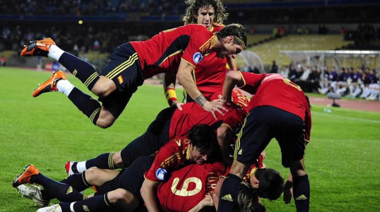 La selección española celera uno de los goles ante Nueva Zelanda en su debut en la Copa Confederaciones