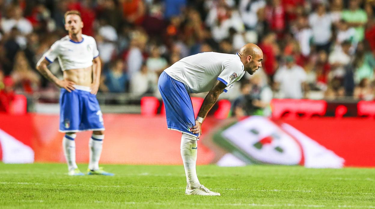 Simone Zaza, durante el partido de Italia contra Portugal de la Nations League