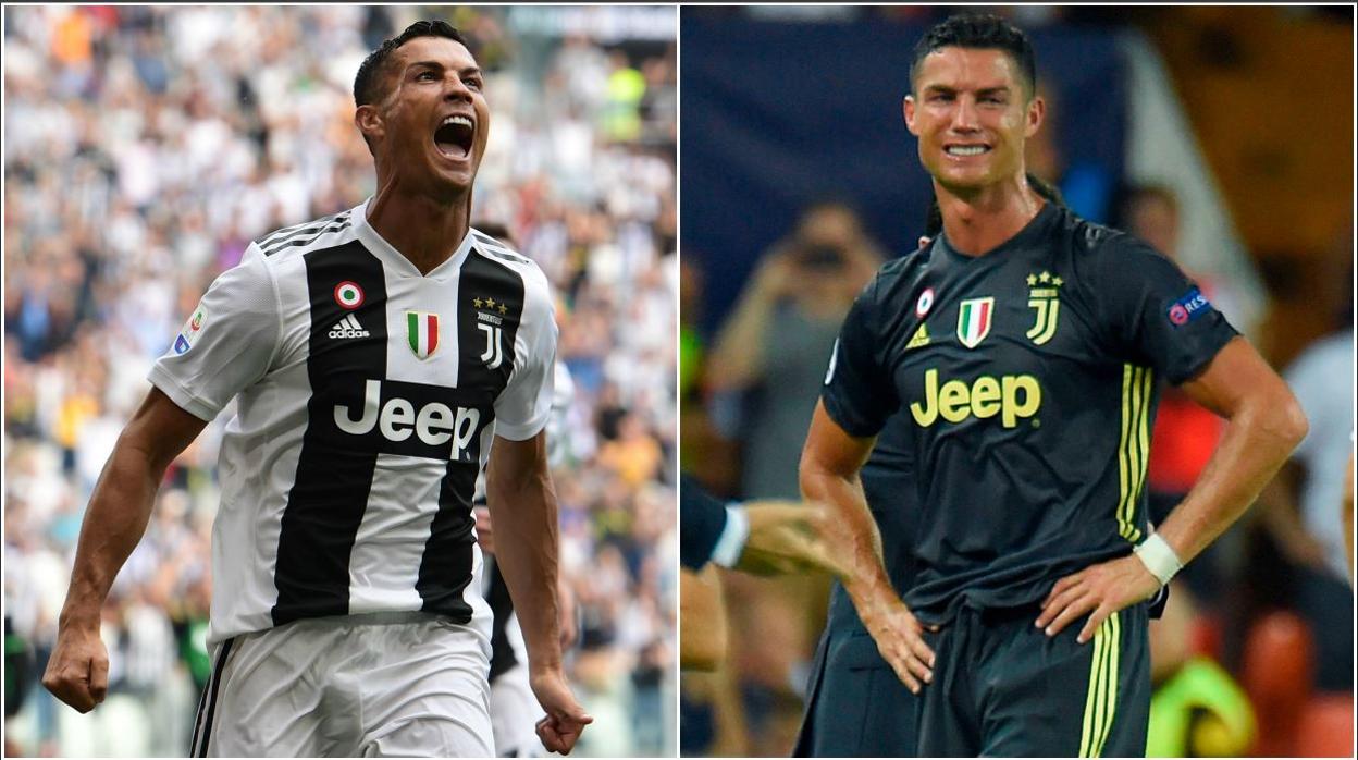 Cristiano celebra su primer gol con la Juventus; el portugués llora tras ser expulsado en Mestalla