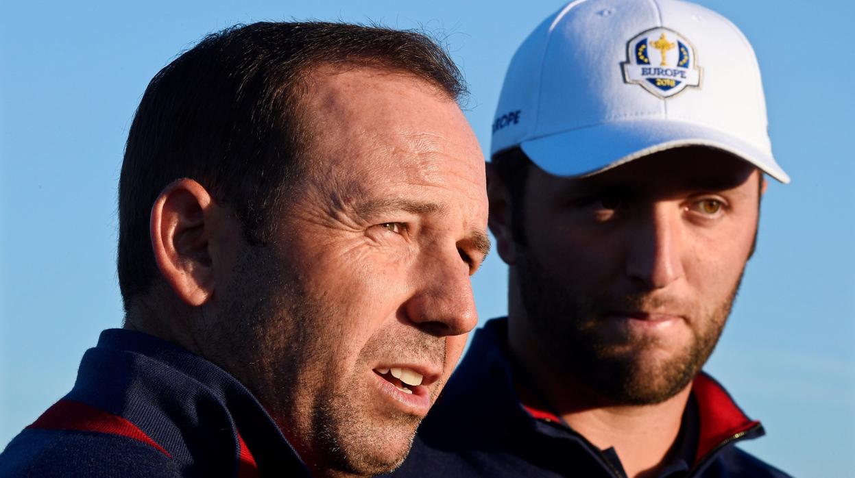 Los españoles Sergio García y Jon Rahm, en la presentación del equipo europeo de golf de la Ryder Cup