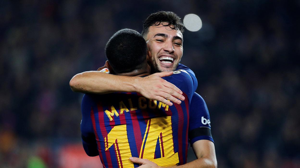 Munir y Malcom celebran un gol ante la Cultural Leonesa