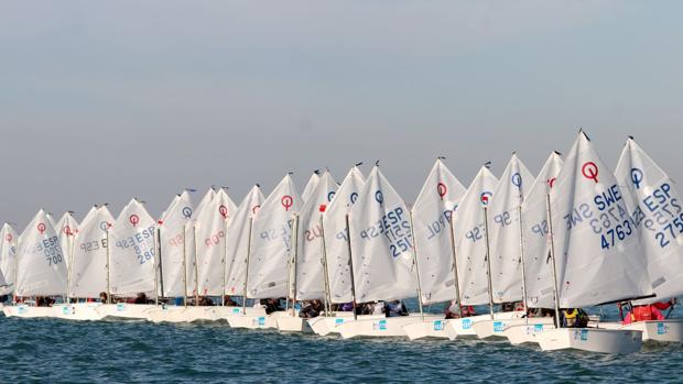 Miguel Campos, primer líder de la Excellence Cup de Optimist en la bahía de Cádiz