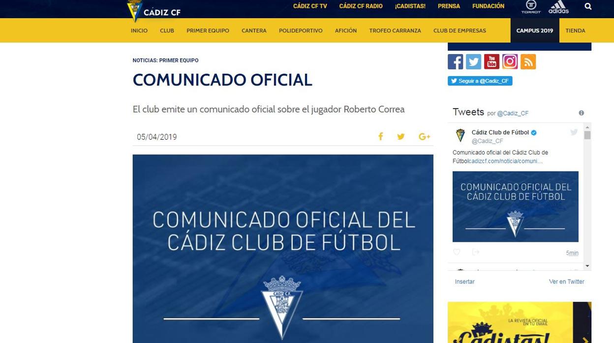 Comunicado oficial del Cádiz CF sobre el caso Correa.