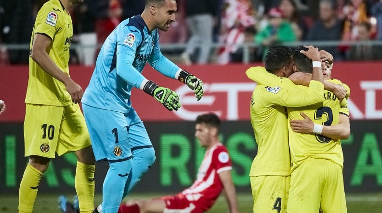 Los jugadores del Villarreal celebran su victoria ante el Girona