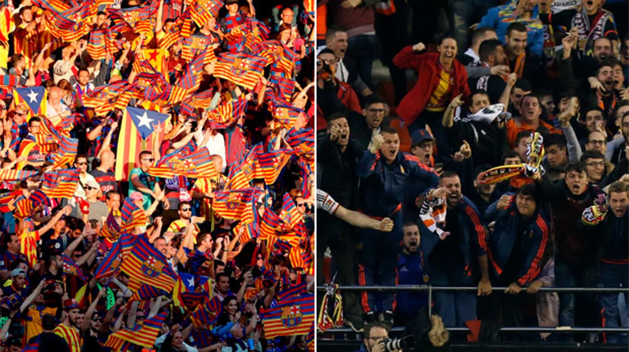 Las aficiones del Barcelona y el Valencia