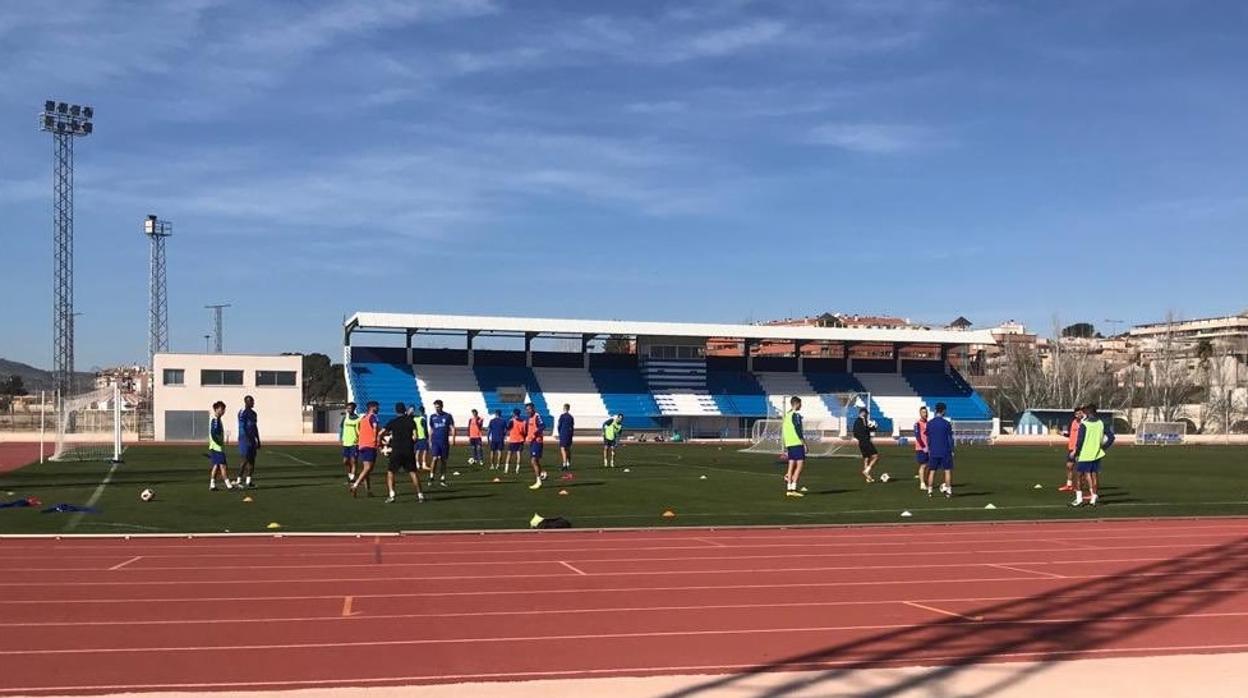 Entrenamiento del Jumilla esta temporada en el Estadio Uva Monastrell