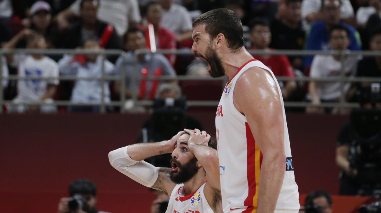 Marc Gasol y Ricky Rubio en el partido ante Australia