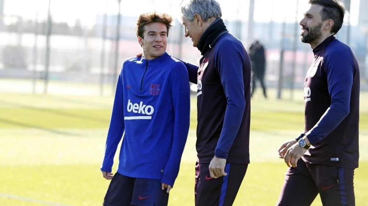 Puig y Setién, durante el primer entrenamiento del técnico al frente del Barcelona