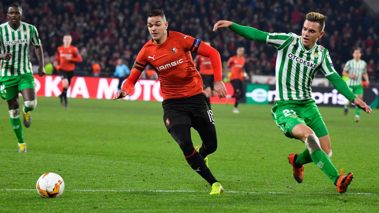 Ben Arfa, durante la eliminatoria del Stade Rennes-Betis de la Europa League 18-19