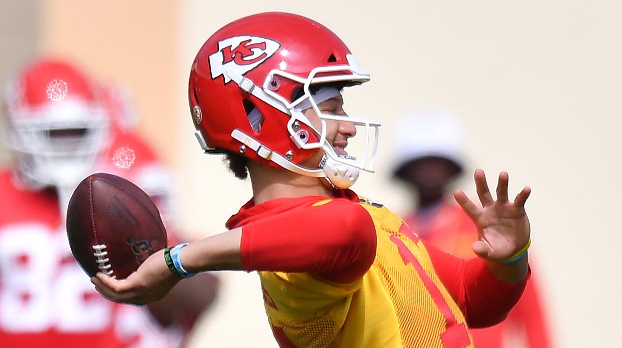 Patrick Mahomes, durante los entrenamientos previos a la Super Bowl