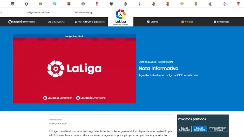 La Liga anuncia que se suspende «definitivamente» el Deportivo - Fuenlabrada