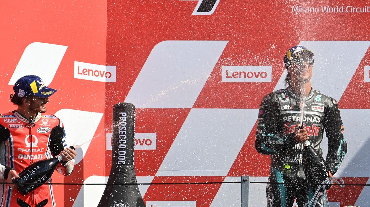 Bagnaia (izq.) y Morbidelli (der.), en el podio del Gran Premio de Misano