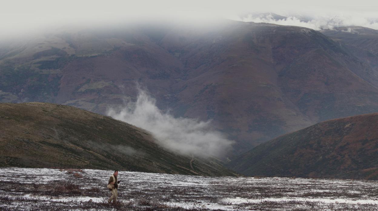 Un cazador en busca de presas en un entorno nevado