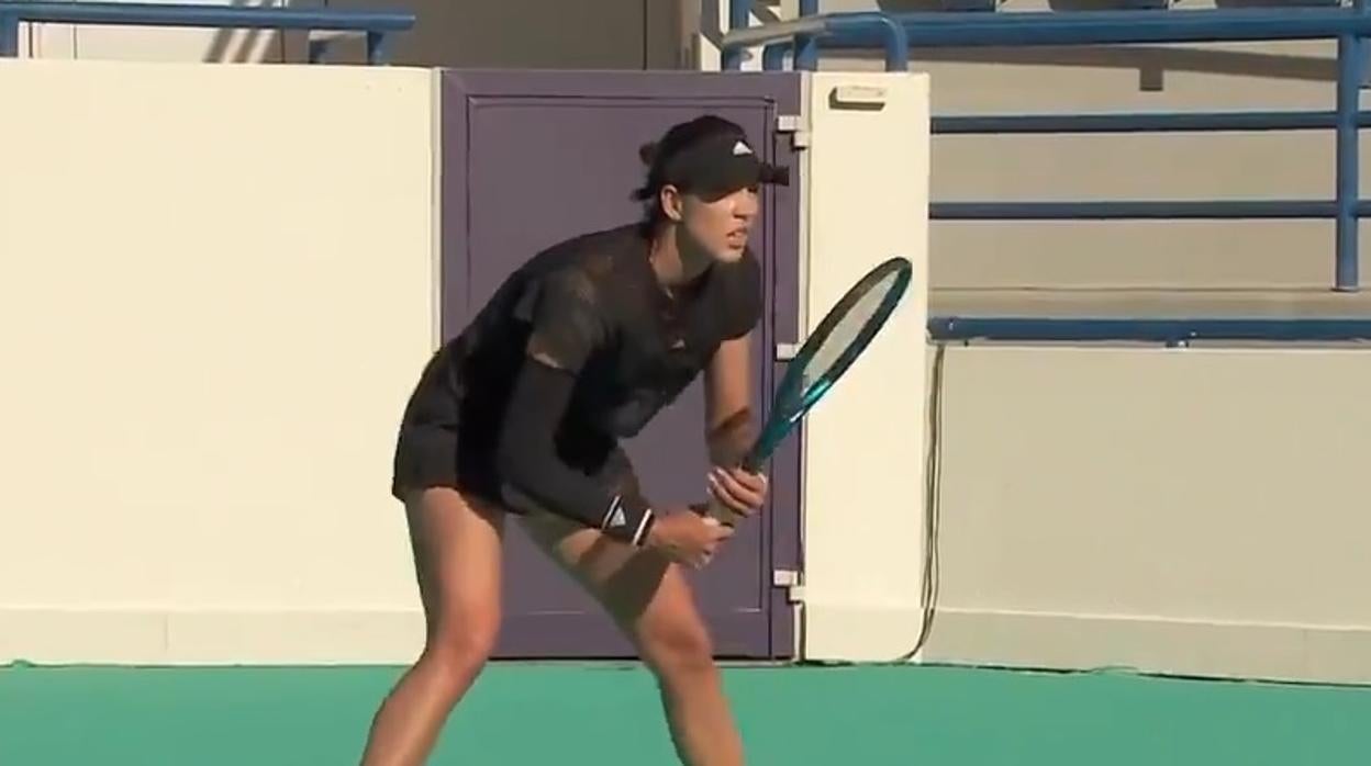 Garbiñe Muguruza, durante su partido contra Sasnovich