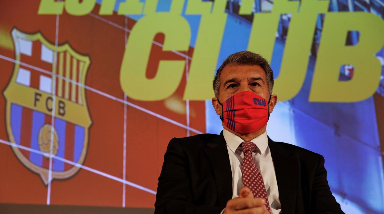 Joan Laporta durante un acto de su precampaña